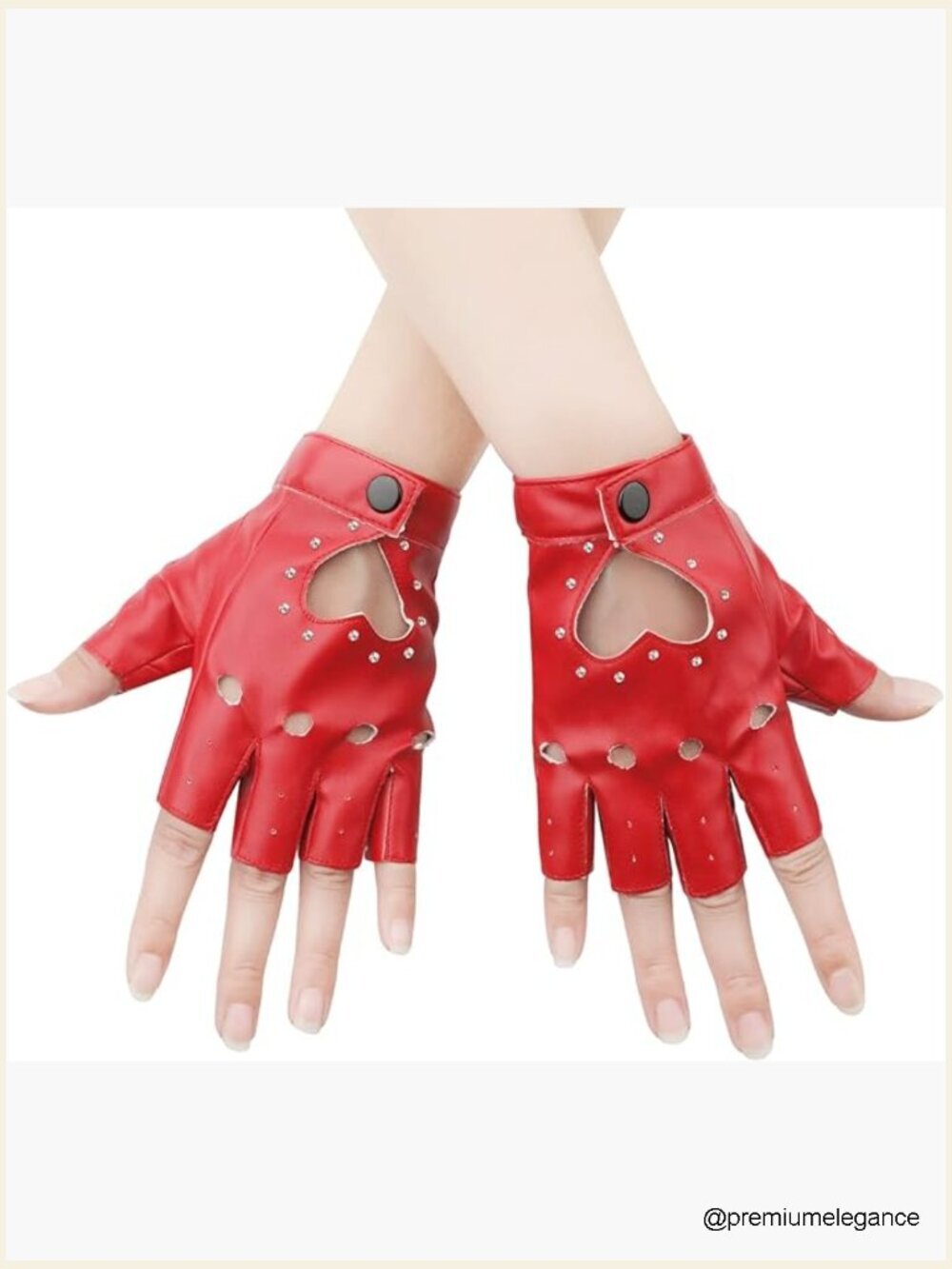 Fingerless Leather Gloves with Rhinestones Punk Biker Cosplay Performance